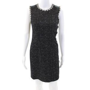 Kempner Womens Cotton Beaded Trim Lace Up Sheath Dress Black Size 2